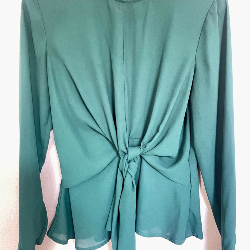 Elegant Teal Blouse with Front Tie